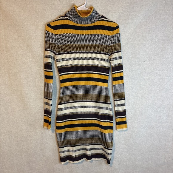 Xhilaration‎ Retro Striped Sweater Dress Medium Multi-Color Midi Stretch Casual - Picture 1 of 6